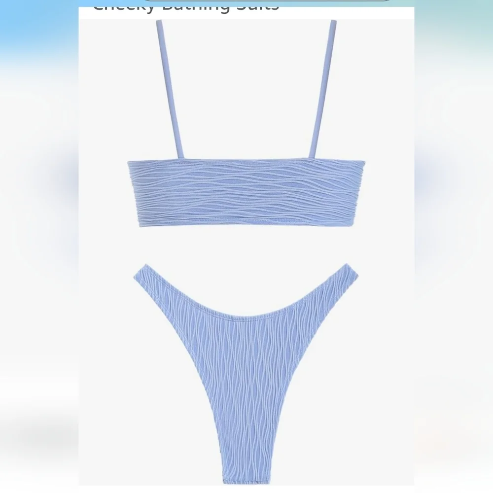 Zaful Light Blue Textured Bikini Set
